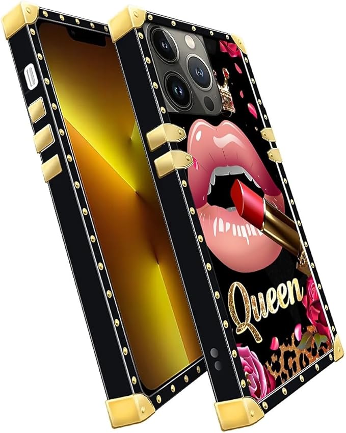 Compatible with iPhone 13 Pro Case, Glitter Red Rose Queen Leopard Lipstick - Image 3