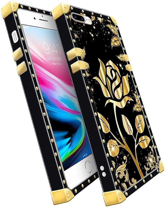 Compatible with iPhone 8 Plus 7 Plus Case, Shine Gold Rose Luxury Golden - Image 3
