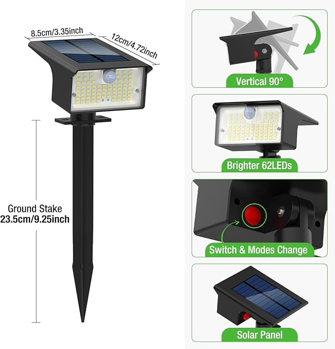 Nipify Solar Spot Lights Outdoor Motion Sensor, 3 Modes Solar Landscape - Image 7