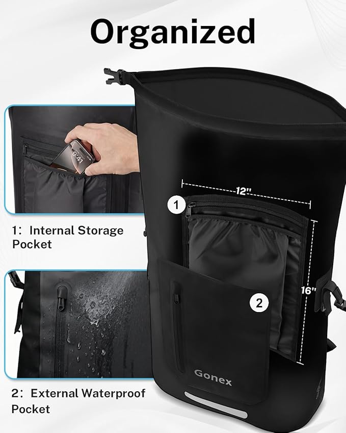 Gonex Ultralight Waterproof TPU Backpack, 35L Roll Top Dry Bag - Image 5