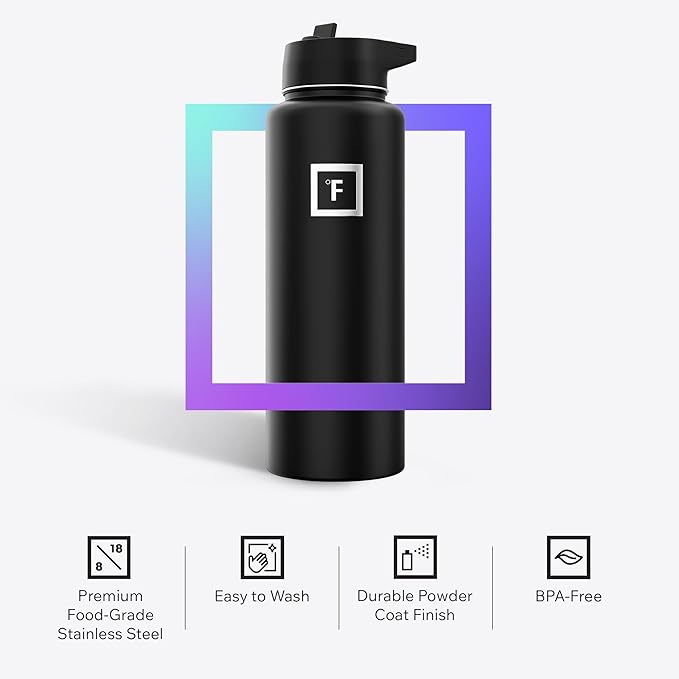 IRON °FLASK Camping & Hiking Hydration Flask - 40 oz Black Marquina - Image 5
