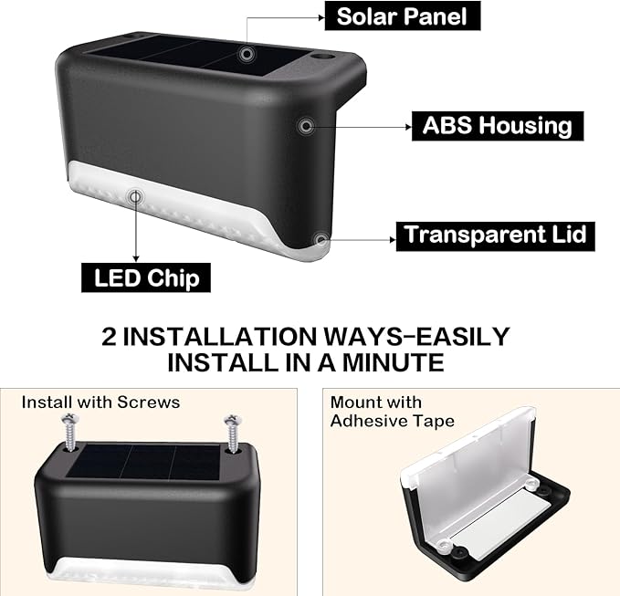 BKBB PPBB Solar Deck Lights Outdoor, Waterproof LED Solar Lights - Image 8