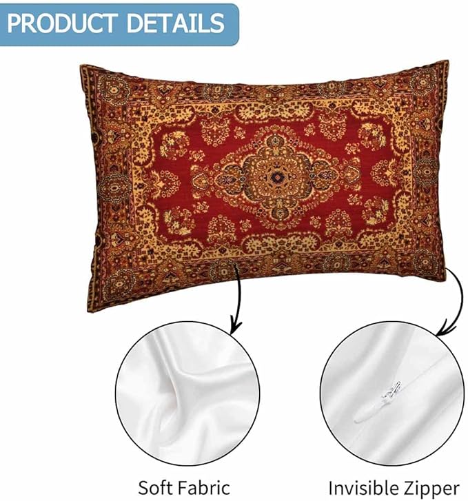 Red Oriental Persias Couch Pillow Covers 12 X 20 Boho Set of 2 Pillowcases - Image 3