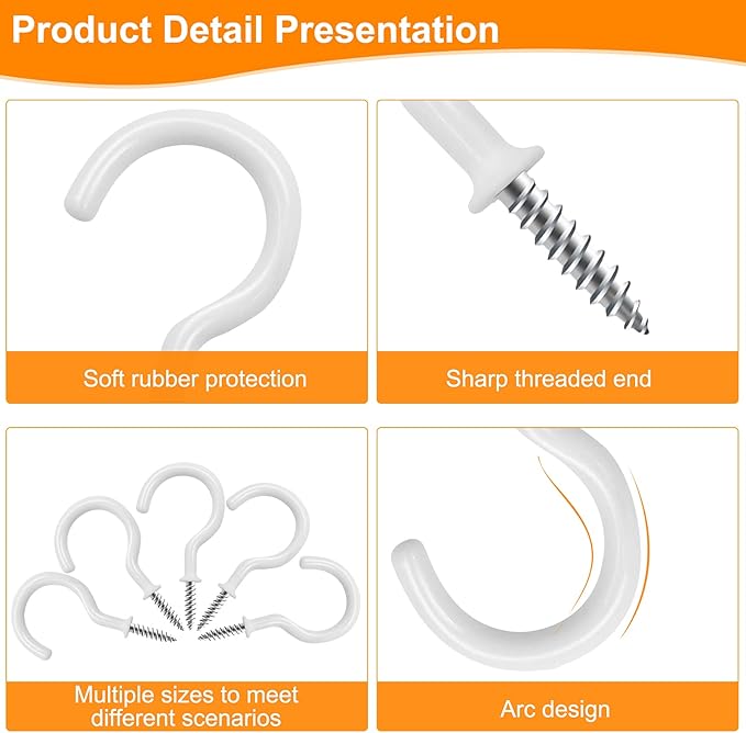 Cup Screw Hooks, 1 inch Vinyl Coated Ceiling100 Pack Screw in Hooks Plant - Image 3