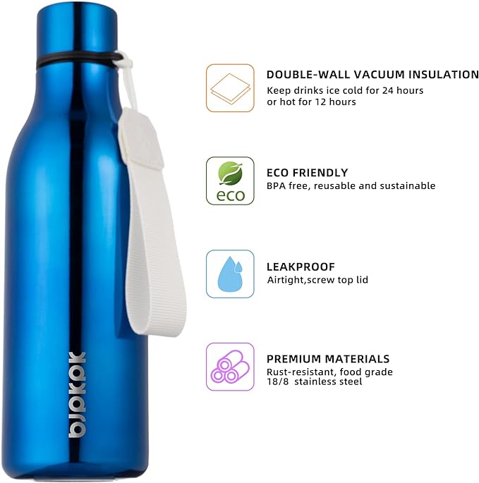 BJPKPK Insulated Water Bottles, 18 oz Stainless Steel Metal Water Bottle - Image 2