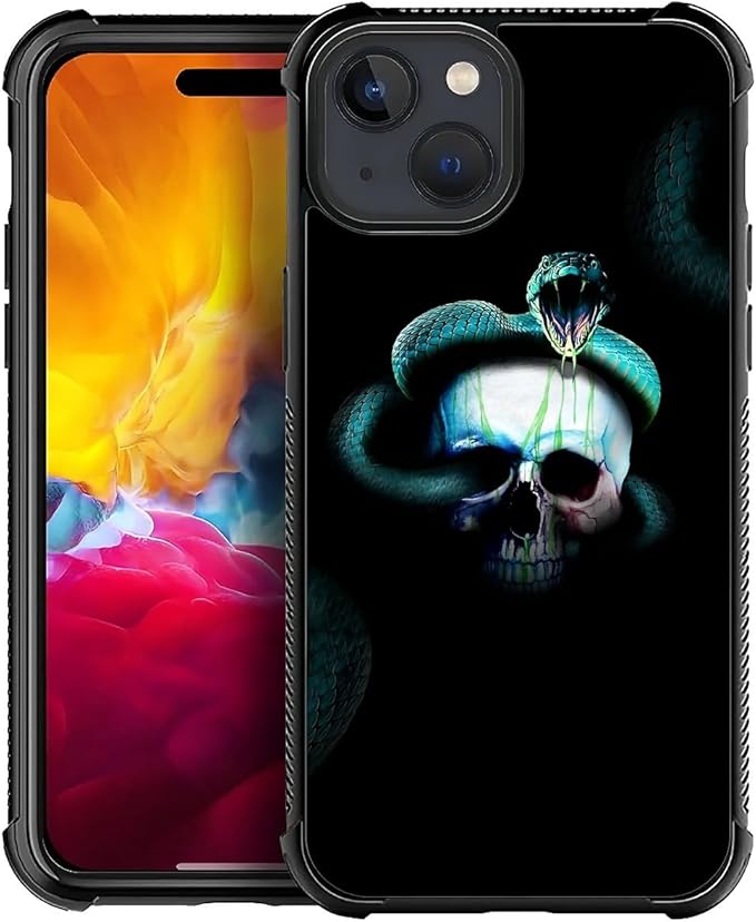 for iPhone 15 Plus Case, Skeleton Winding Snake Pattern Graphic Design Girl Boy by FKBRCL4U