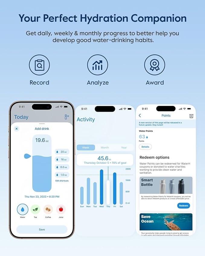BOOST Smart Water Bottle with Reminder & Tracker, Double Wall Vacuum Insulated - Image 3