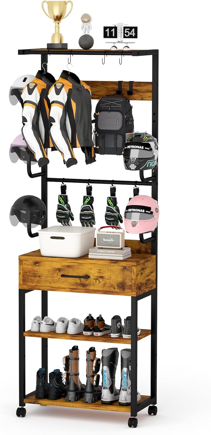 Kikihouse Freestanding Floor Mounted Helmet & Gear Storage Rack, Adjustable by Kikihouse