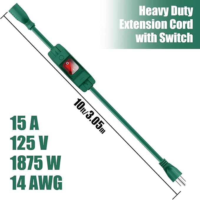 Extension Cord with Switch On/Off Waterproof Switch 10Ft No Plugging and - Image 2