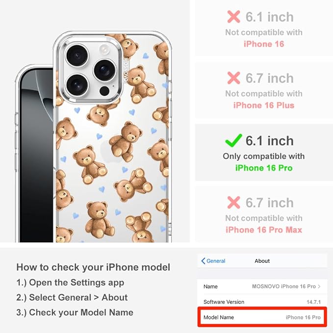 MOSNOVO for iPhone 16 Pro Case, Shockproof Military-Grade Protection 6.6ft Drop - Image 2