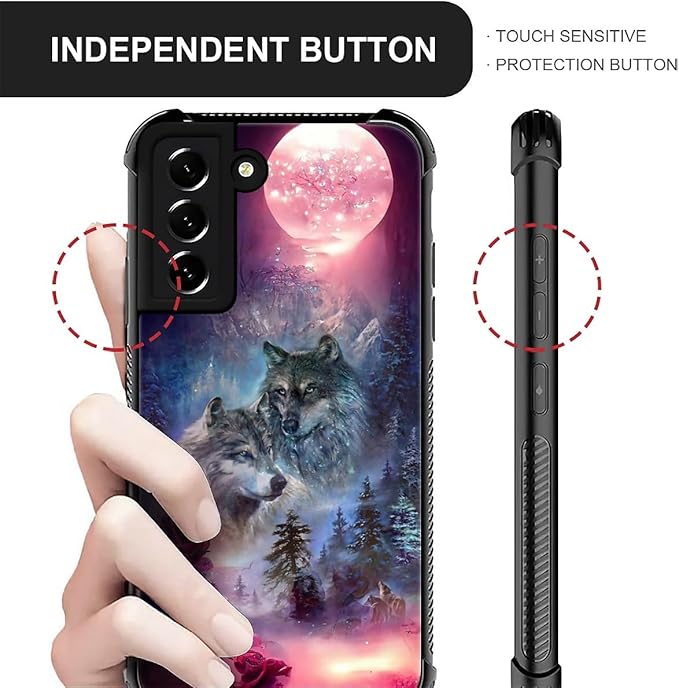 for Samsung Galaxy S21 Case, Star Two Wolfs Howling Pattern Graphic Design Girl - Image 3