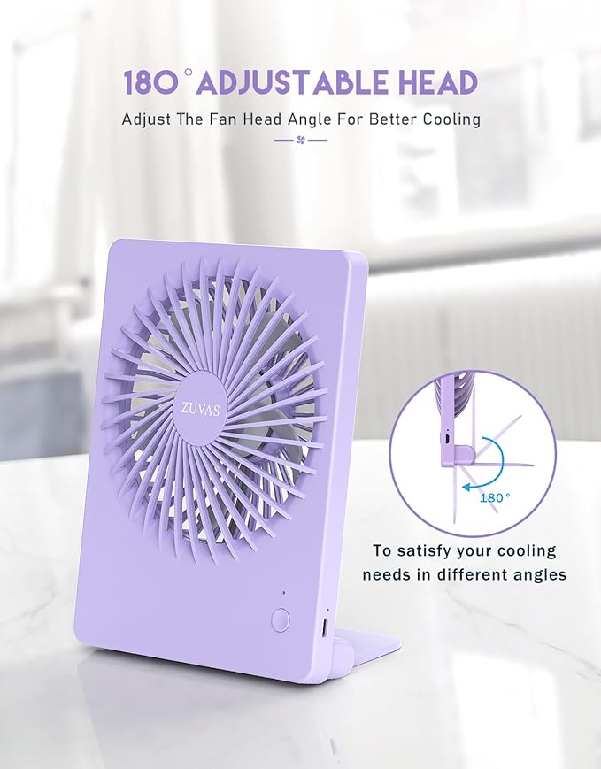Zuvas Desk Fan Battery Operated Fan Rechargeable 180°Tilt Folding Personal Fan - Image 5