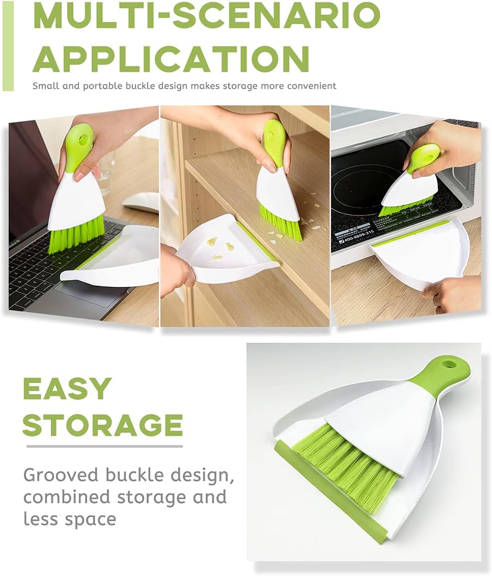 Dust pan Broom Brush Dustpan - Small Broom and Dustpan Set,Mini Broom and Dustpan,Small Dustpan and Brush Set for Home Cleaning, Sofa, Desk, Guinea Pig Cage, Cat Litter etc.（Light Green）