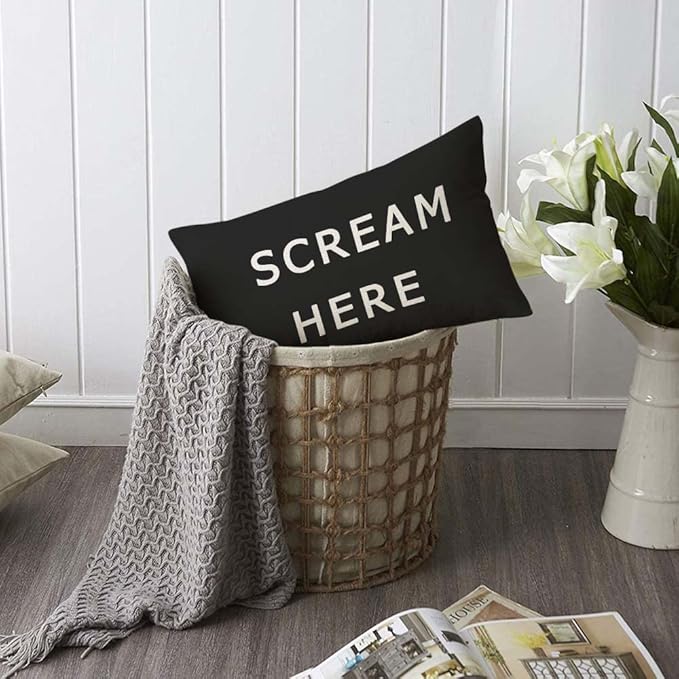 TKS MITLAN Scream Here Pillow Cover 12x20 inch Black White Phrase Pillows - Image 6