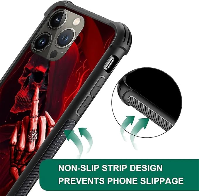 for iPhone 14 Pro Max Case, Gestures Funny Skull Pattern Graphic Design Girl - Image 2