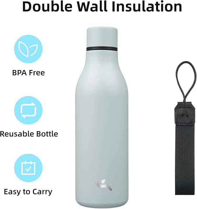 Insulated Water Bottle with Strap, 18 oz Double Wall Stainless Steel Vacuum - Image 3