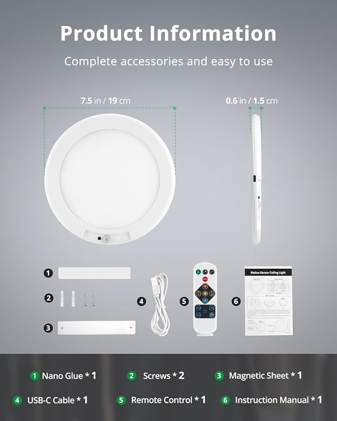 Bojim Wireless Ceiling Light Fixture Rechargeable Battery Operated Waterproof - Image 8