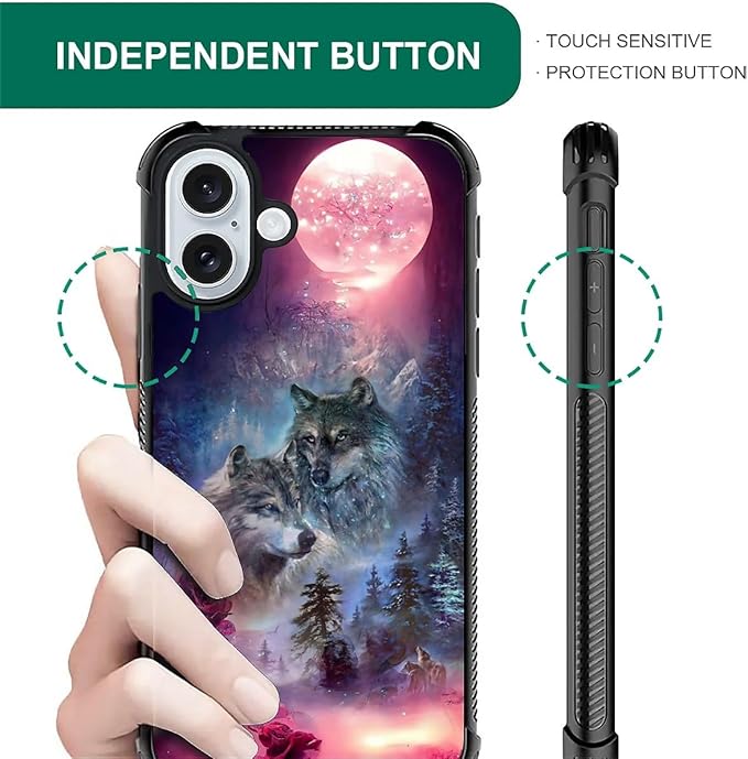 for iPhone 16 Plus Case, Star Two Wolfs Howling Pattern Graphic Design Girl Boy - Image 5