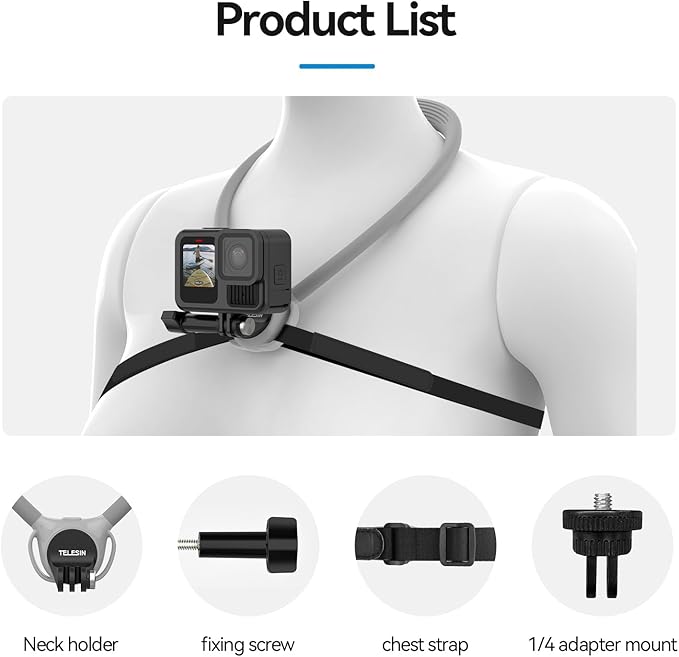 TELESIN Neck Mount SE 2.0 with Air Cushion, Adjustable Chest Strap and Neck - Image 8