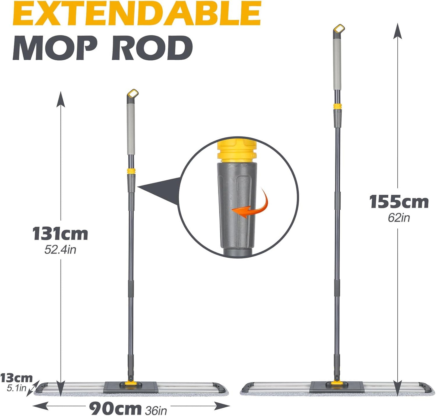 MASTERTOP Commercial Mop, 36'' Large Dust Mop,Heavy Duty Industrial Push Mops with 3 Reusable Microfibre Pads & 62'' Adjustable Handle for Home,Hotel,Mall,Warehouse