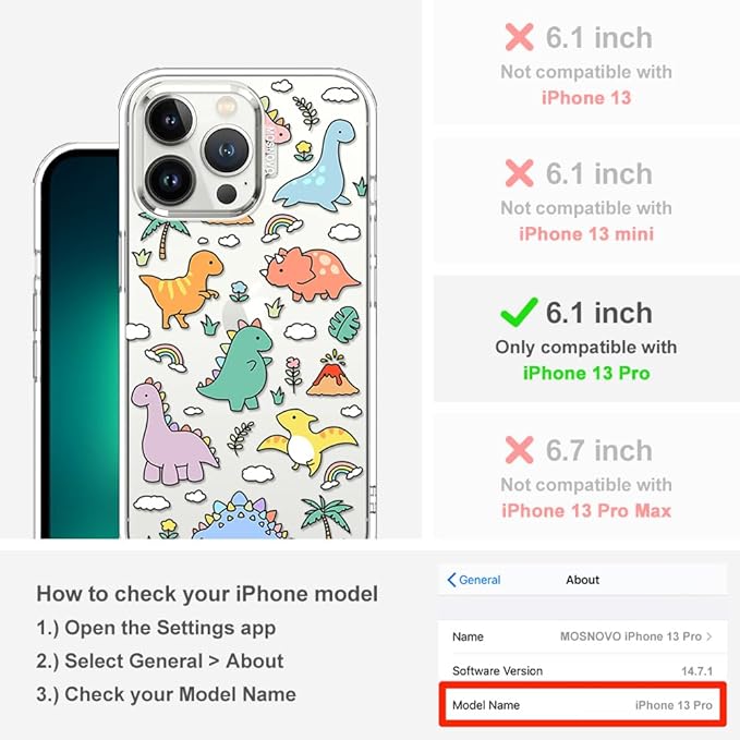 MOSNOVO for iPhone 13 Pro Case | Military Grade 6.6ft Drop Tested | Clear - Image 2