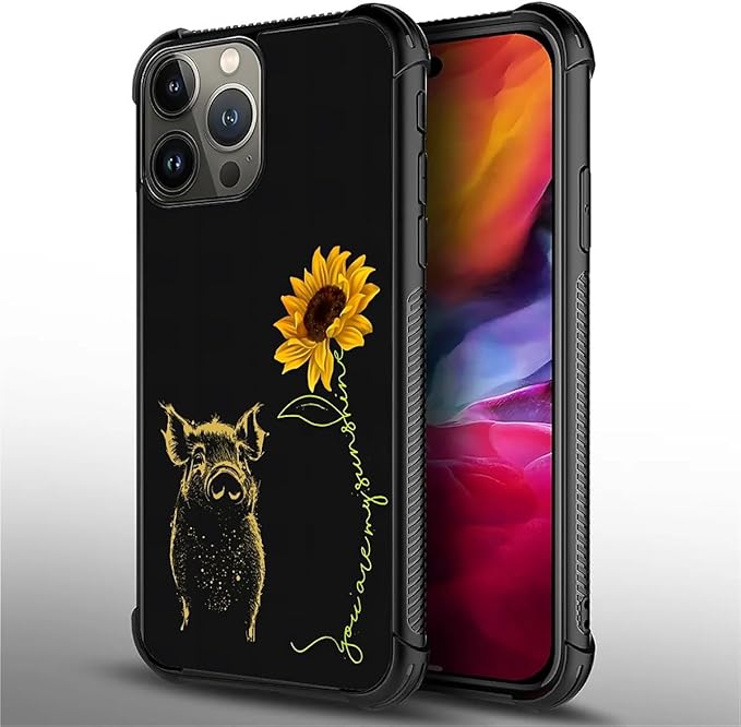 for iPhone 15 Pro Max Case, Pig Sunflower Yellow Sunshine Pattern Graphic - Image 5