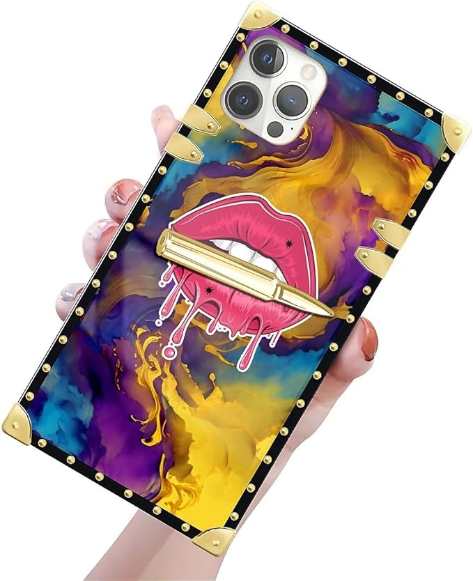 Compatible with iPhone 12 Pro Max Case, Cool Corlorful Lip Marble Luxury Golden - Image 3