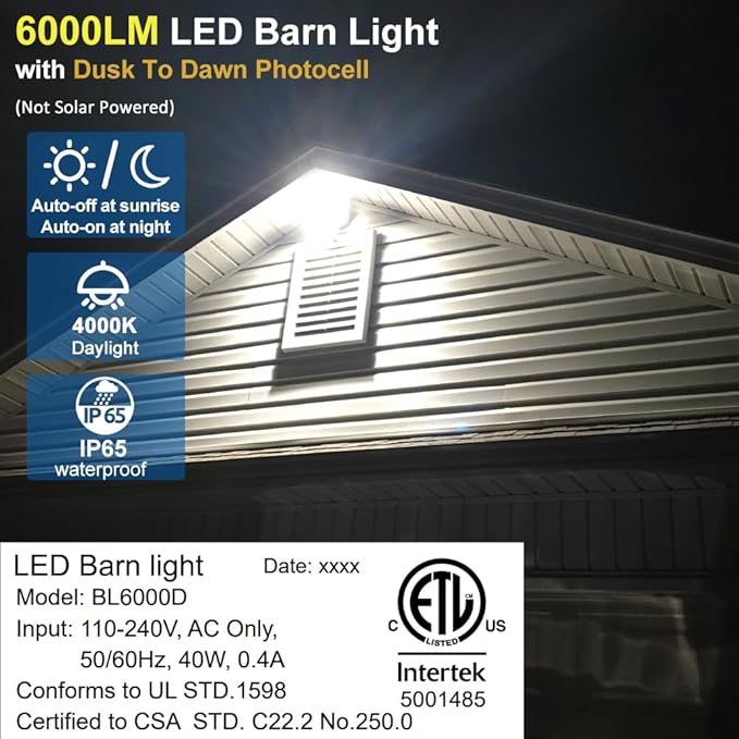Owleye 6000LM Dusk to Dawn Outdoor Lighting LED Barn Light Security Lights - Image 2