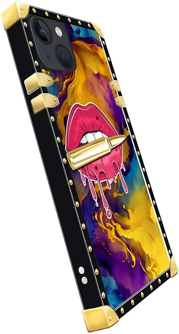 Compatible with iPhone 13 Case, Cool Corlorful Lip Marble Luxury Golden - Image 4