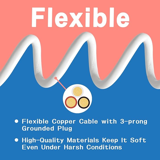 Indoor Outdoor Extension Cord 20 FT, 16/3 SJTW Weatherproof White Electrical - Image 4