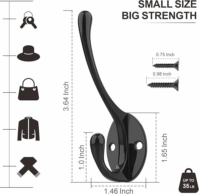 Heavy-Duty Metal Coat Hooks for Wall, Double Robe Hooks for Coat - Image 3