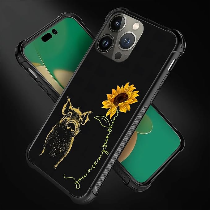 for iPhone 12 Pro Max Case, Pig Sunflower Yellow Sunshine Pattern Graphic - Image 2