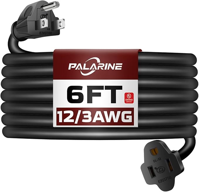 6ft Black Outdoor Extension Cord Waterproof, UL Listed, 12/3 SJTW Heavy Duty by PALARINE
