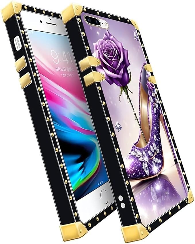 Compatible with iPhone 8 7 SE Case, High Heeled Purple Diamond Rose Luxury - Image 2