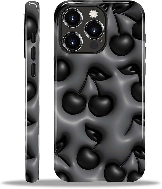 for iPhone 13 Pro Max Case, HL2 Cute Cool Cherry Black Hybrid 2 Layer Hard by Unknown