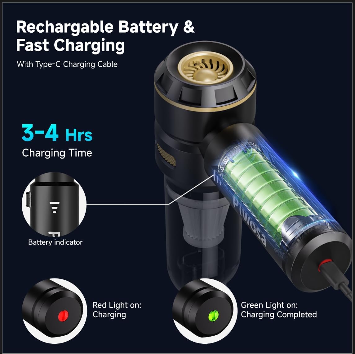 Handheld Vacuum Cordless, Car Vacuum Cleaner with Brushless Motor, Strong Suction Vacuum & Compressed Air Dusters with LED Light, Wireless Mini Portable Hand Vacuum Blower for Home, Pet (Black)