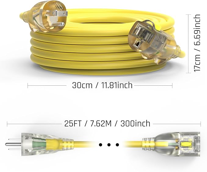 25FT 12/3 Gauge Heavy Duty Outdoor Extension Cord Waterproof, Weatherproof - Image 9