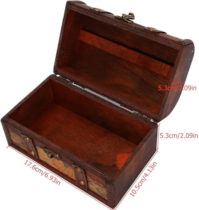Hilitand Pirate Treasure Chest Vintage Handmade Decorative Wooden Box Trinket - Image 2
