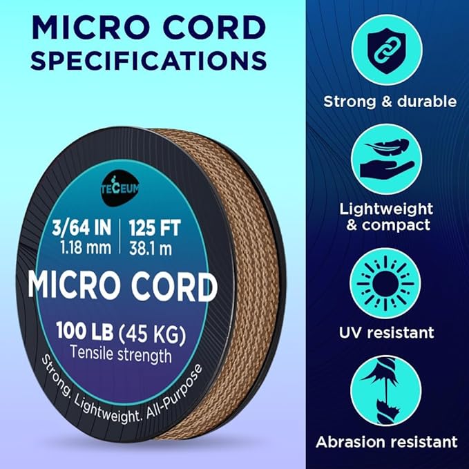 TECEUM Micro Paracord – 1.18 mm X 125 ft – Micro Utility Cord – Thin Braided - Image 4