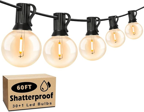 60FT Outdoor String Lights Waterproof, Bright 2700K LED Patio Lights String by Brightever