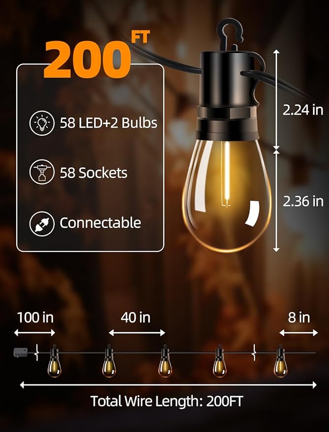 Outdoor Patio String Lights: S14 Shatterproof Bulb Outside Waterproof Light - - Image 6