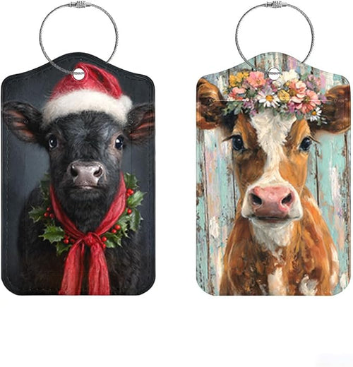 2 Pack Cute Cow Luggage Tags, Floral Cattle & Highland Cow ID Tags by Cmialusie