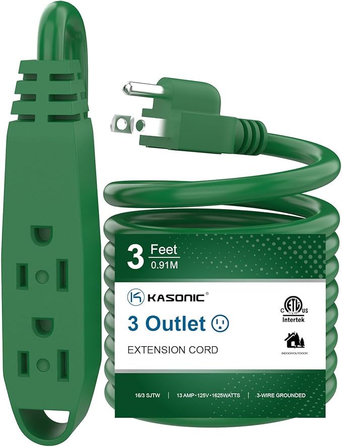 K KASONIC - 3-Feet 3 Outlet Extension Cord, UL Listed, 16/3 SJTW 3-Wire Grounded by KASONIC