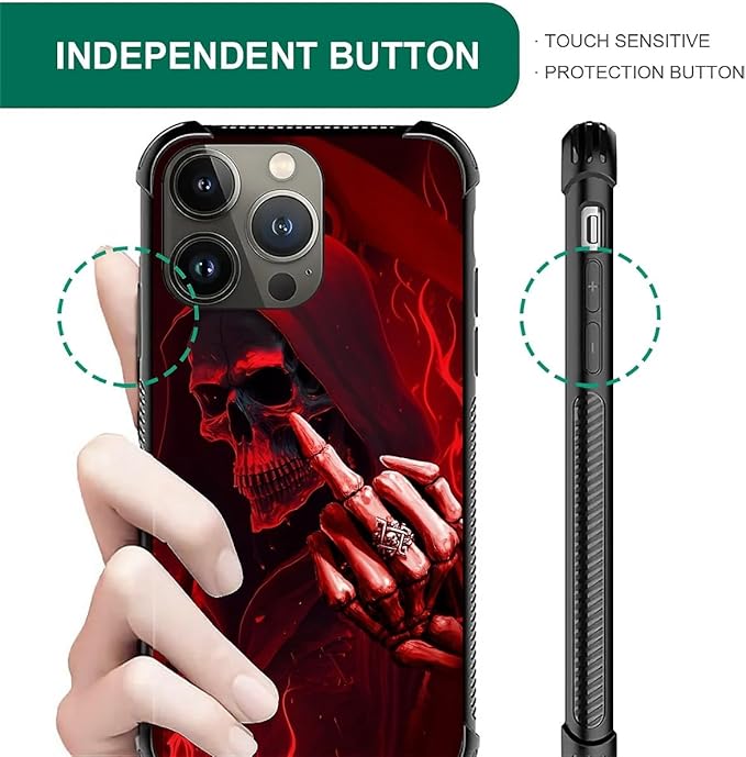 for iPhone 13 Pro Max Case, Gestures Funny Skull Pattern Graphic Design Girl - Image 4