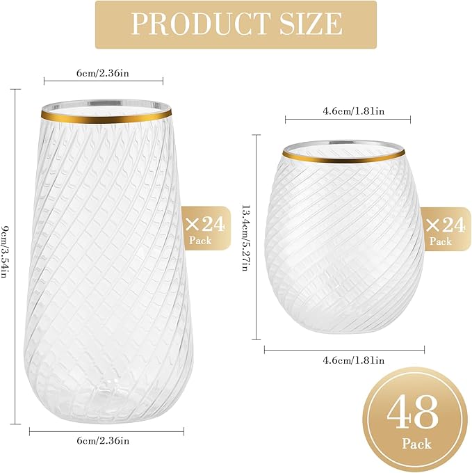 48 Pack Plastic Wine Glasses – 24 x 9oz Stemless Champagne Flutes & 24 x 12oz - Image 6