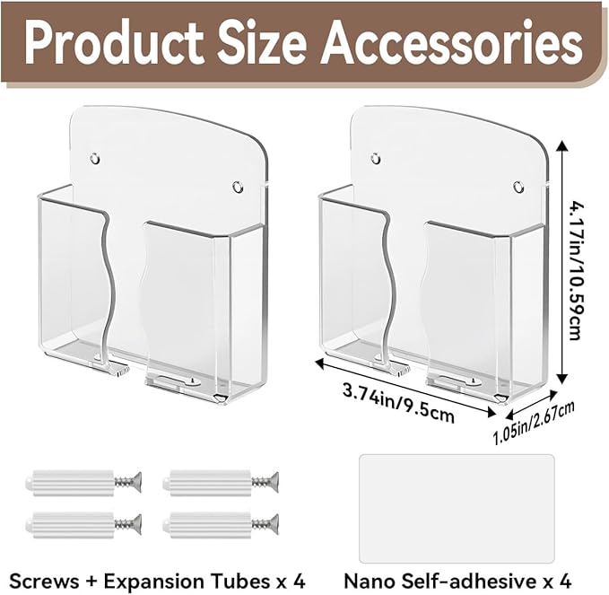 2 Pcs Clear Wall Mount Phone Holders, Self Adhesive Plastic Stand, Compatible - Image 2
