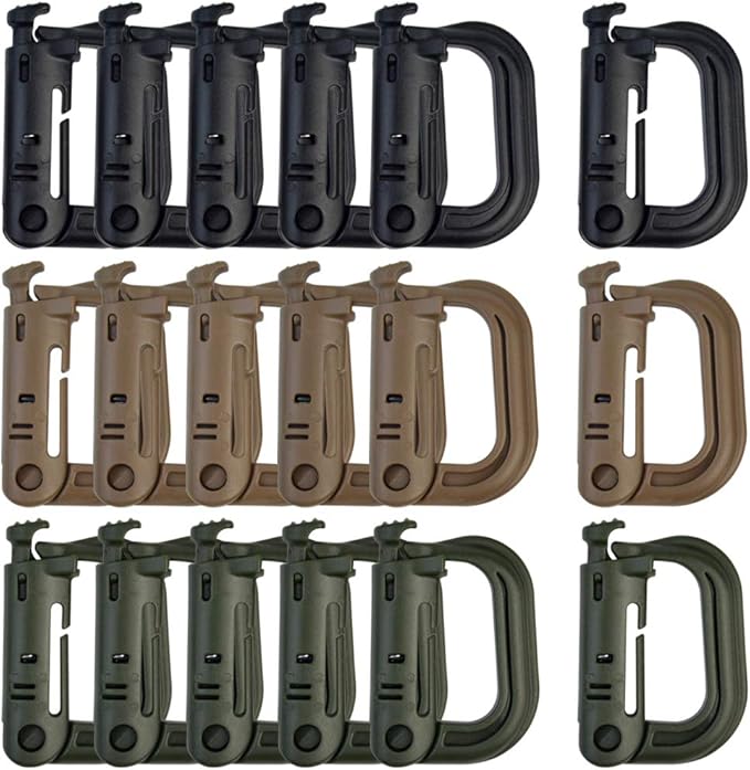 Topbuti 18 pcs Multipurpose Grimlock D-Ring Locking Molle Clips Hanging Hook by Topbuti