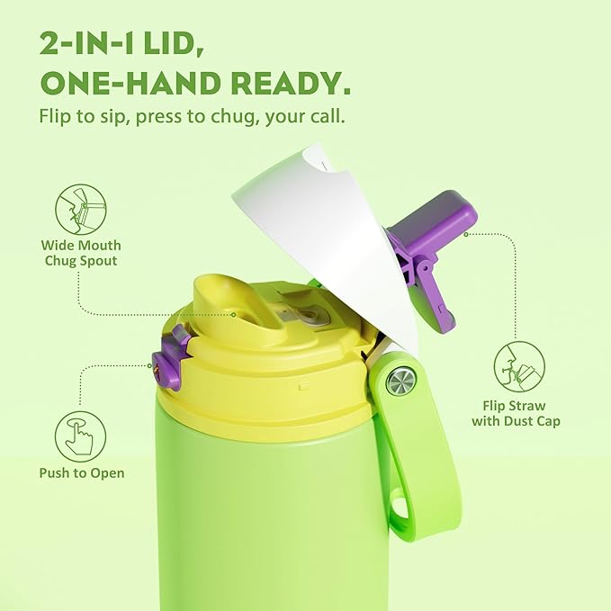 POWCAN 18 oz Insulated Water Bottle: 2-in-1 Push-Button Spout & Quick-Flip Straw - Image 2