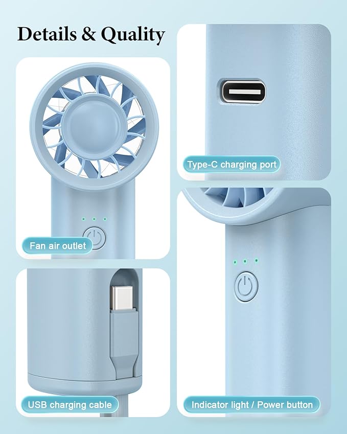Portable Handheld Fan with Power Bank, 3 IN 1 USB Rechargeable Mini Personal - Image 7