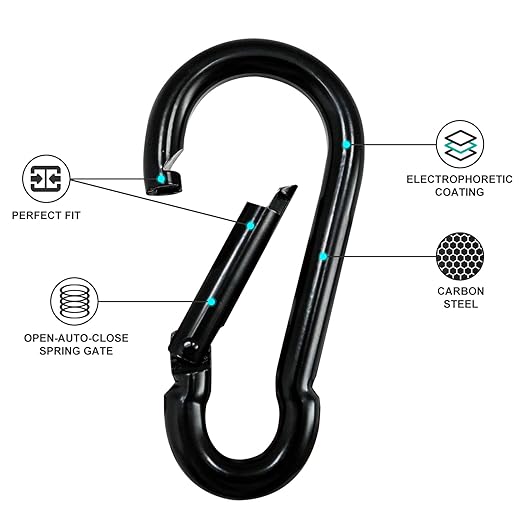 Small Carabiner Clip Hook, 1.57 inch 10 pcs Black Heavy Duty Spring Snap Hook - Image 4